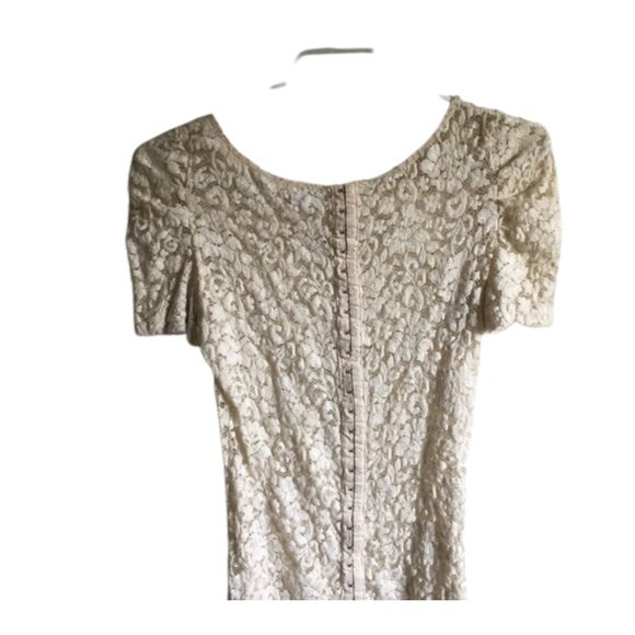 Suzy Shier Short Sleeve Cream Floral Lace Top - Picture 2 of 4